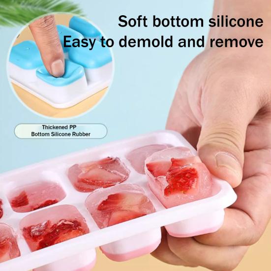 Silicone Ice Cube Tray with Lid BPA-free Ice Mold for Freezer One-Click Release Large Capacity Ice Maker for Home Bar Kitchen