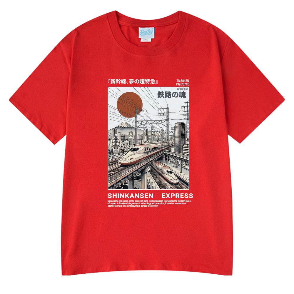 

Shinkansen Express Train Illustration T-shirt Retro Japanese Style Rail Vintage Poster T Shirt Summer Tee Cotton Casual Tshirt S