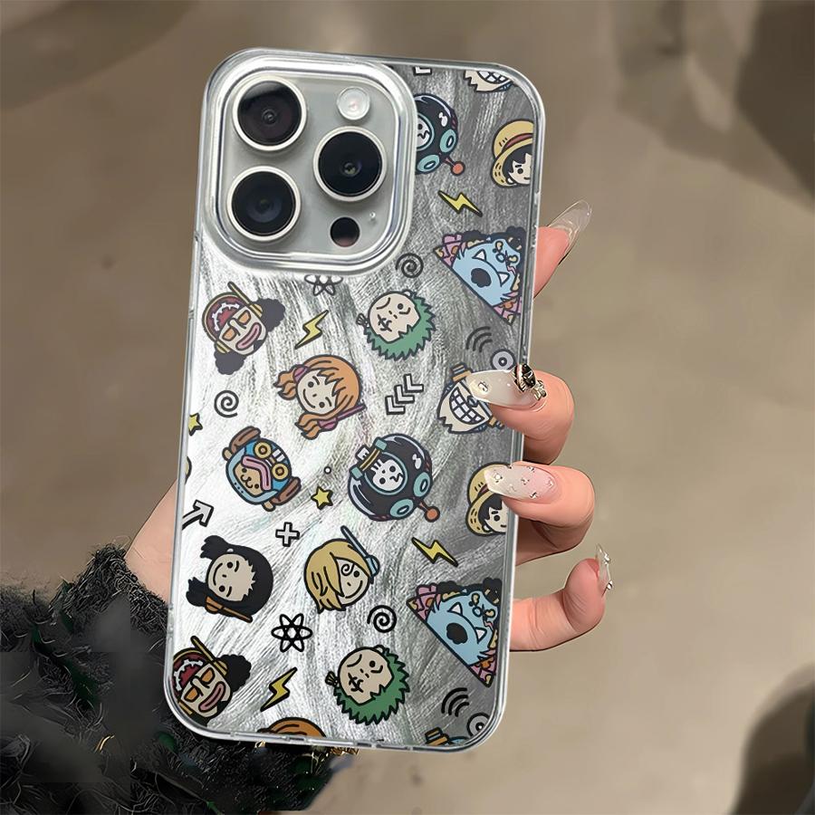 Cute Cartoon One Piece Phone Case for iPhone 17 Air 12 14 16e 14 Plus 11 15 13 Pro 16 Pro Max Black Soft Shell