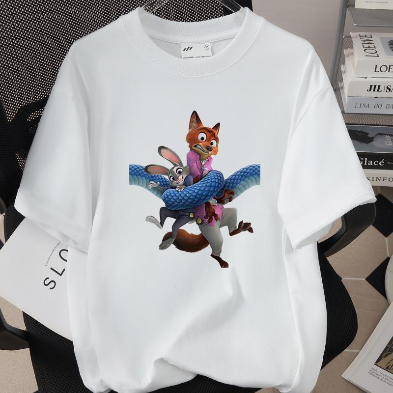 Hot Selling Cartoon Animal Print Pure Cotton T-shirt - 260g, Round Neck, Short Sleeve, Adult