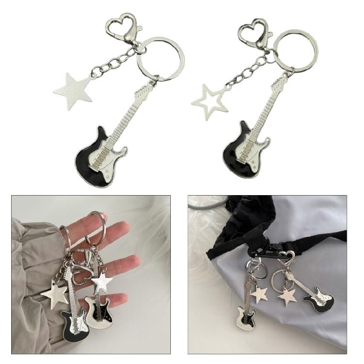 Fashion Star Guitar Keychain Decorations Simple Car Keyring Hanging Ornament