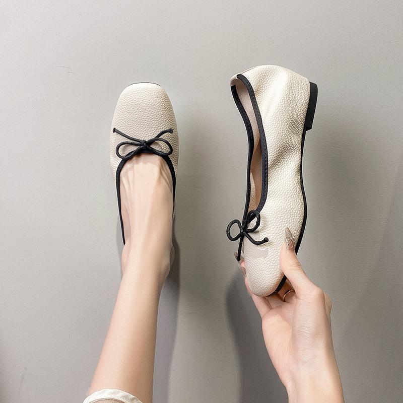 Gentle Temperament, Small Fragrant Style, New Egg Roll Shoes for Women with Soft Soles, Shallow Mouth, Round Head, Small Doudou Single Shoes