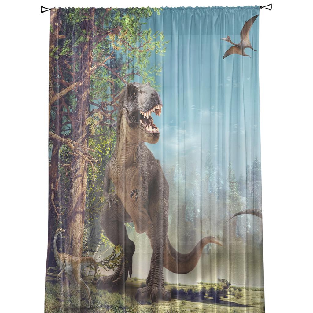 Dinosaur Virgin Forest Sheer Curtains For Living Room Bedroom Tulle Window Drapes For Kitchen Decoration