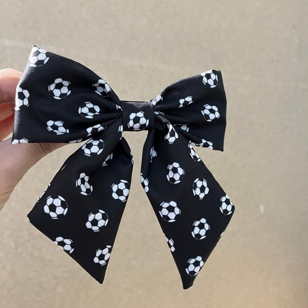 Trendy Colorful Football Pattern Bow Hair Clip Fashion Cute Fabric Ribbon Hair Rope Soft Elastic Hairpin Fan Gear