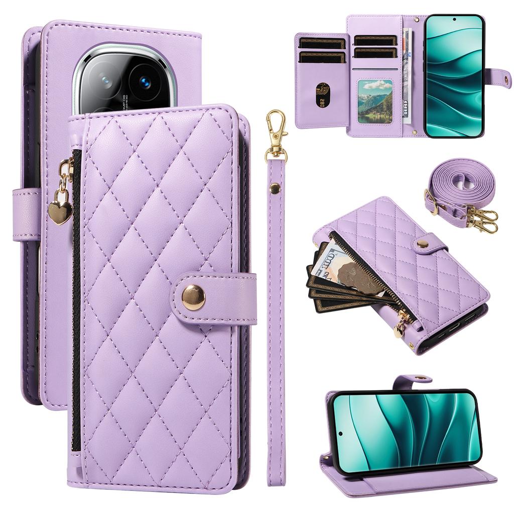 For Xiaomi Redmi Note 14 Pro+ 5G/Xiaomi Poco X7 5G/Xiaomi Redmi Note 14 Pro 5G Wallet Case with Straps,Rhombus Leather Stand Phone Cover