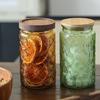 Retro Stijlen Glazen Snoeppot Canister SStorage Container Embossed Luchtdicht Houten Deksel Voor Huisdecoratie