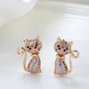Fashion  Rose Gold Cute Cat Earrings For Girls Unique Black Natural Zircon Earrings Children Xmas Gifts Animal Jewelry