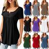 Casual Women Loose Short Sleeve Tunic Blouse O Neck Button Top Ladies Shirts Elastic