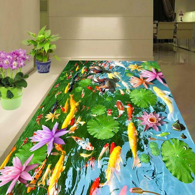 

Home living room decorative floor mat pond lotus carp print carpet bedroom bedside carpet bathroom non-slip floor mat 40x60cm