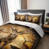 3pcs Elk Deer Bedding Set - Rustic Brown/Beige/Golden Forest Animal Bedspread with Elk & Stag Design, Brushed Soft Bedspread