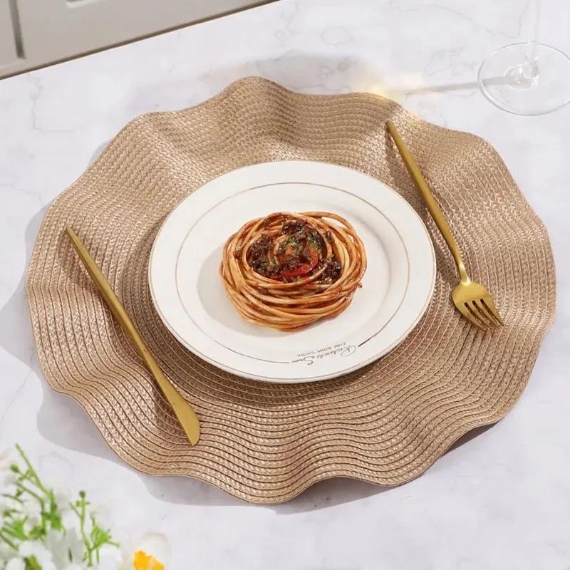 Kulaté pletené prostírání s vlnitým okrajem, izolační podložka proti opaření na jídelní stoly, tkané, pratelné, protiskluzové podložky na stůl YLE094