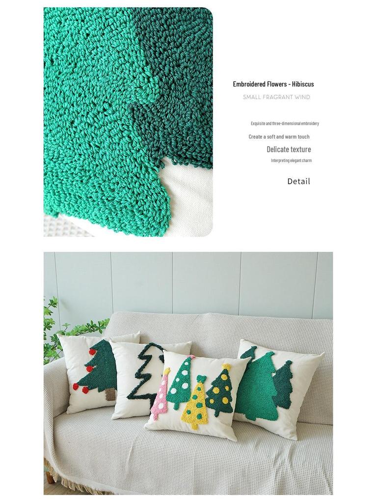 Chenille Embroidered Christmas Tree Pillowcase - Festive Cushion Cover for Sofa and Bed Decor.