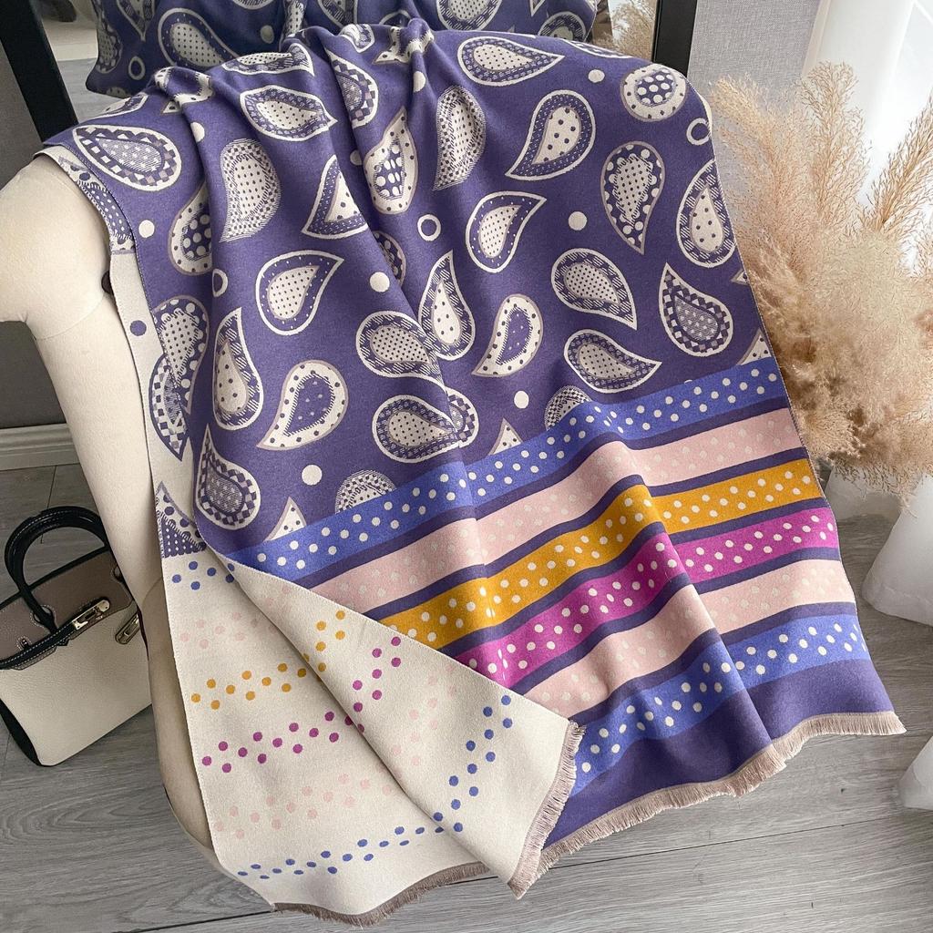 Color Polka Dot Cashew Flower Imitation Cashmere Scarf Women'S Fashion Thickened Warm Double-Sided Shawl Scarf