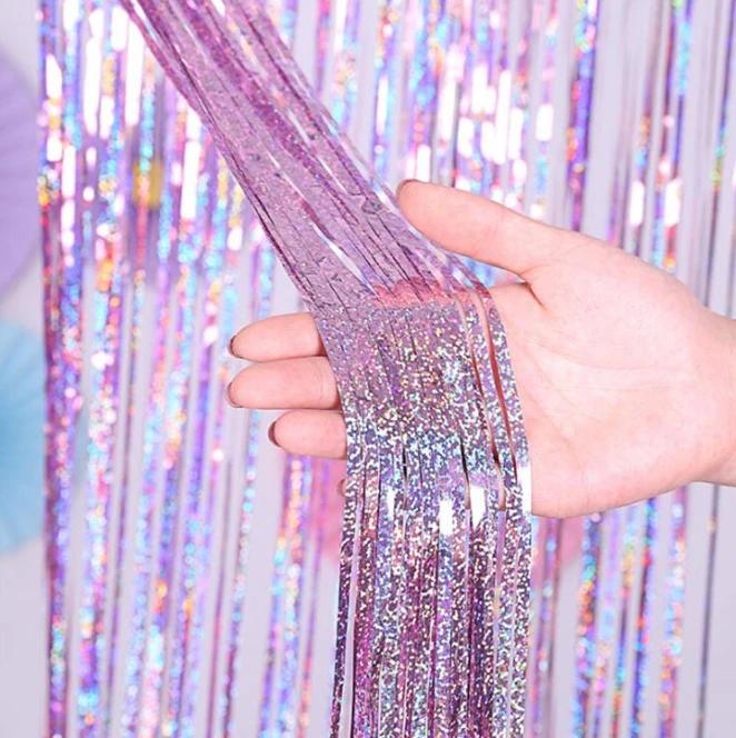 2Pack 2X1M Glitter Party Backdrop Metallic Foil Tinsel Fringe Curtain Birthday Wedding Bachelorette Decoration Adult Anniversary