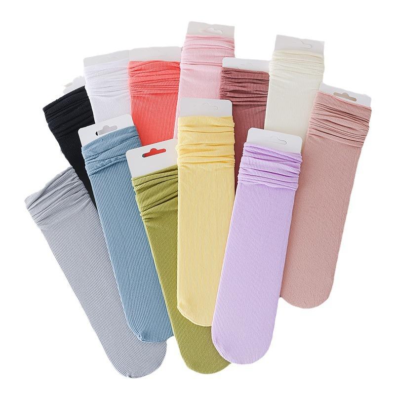 White Ice Socks Summer Thin Mid-Leg Socks Trendy Black Calf Socks Stacked Socks Ice Silk Stockings Summer
