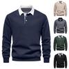 Men Autumn Winter Pullover Sweatshirt Lapel Buttons Half Placket Patchwork Color Elastic