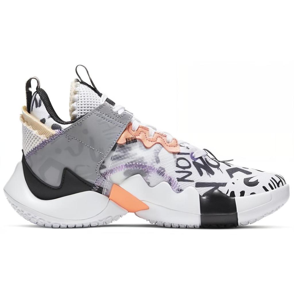 Jordan Why Not Zer0.2 SE GS Mid top Children's Basketball Shoes Gray Orange Teenagers CK0494-101