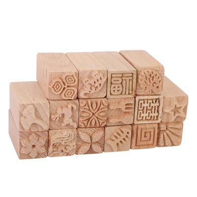 16 Pièces Tampons Sculptés à la Main Hêtre DIY Argile Poterie Blocs d'Impression Outil Accessoires d'Artisanat