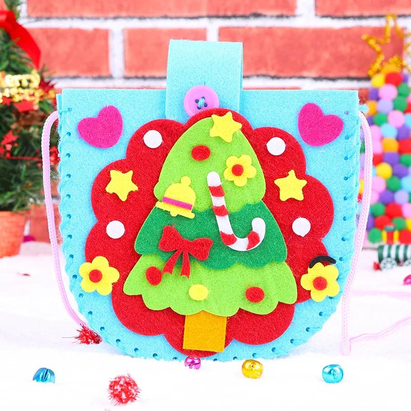 Children DIY Christmas Material Bag Playthings Kindergarten Creative Educational Handmade Cartoon Xmas Sock Cap Craft Kit Plaything for Kids