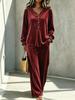 European and American TK Women's New Velvet Casual Button V-neck Long-sleeved Top and Trousers Two-piece Set