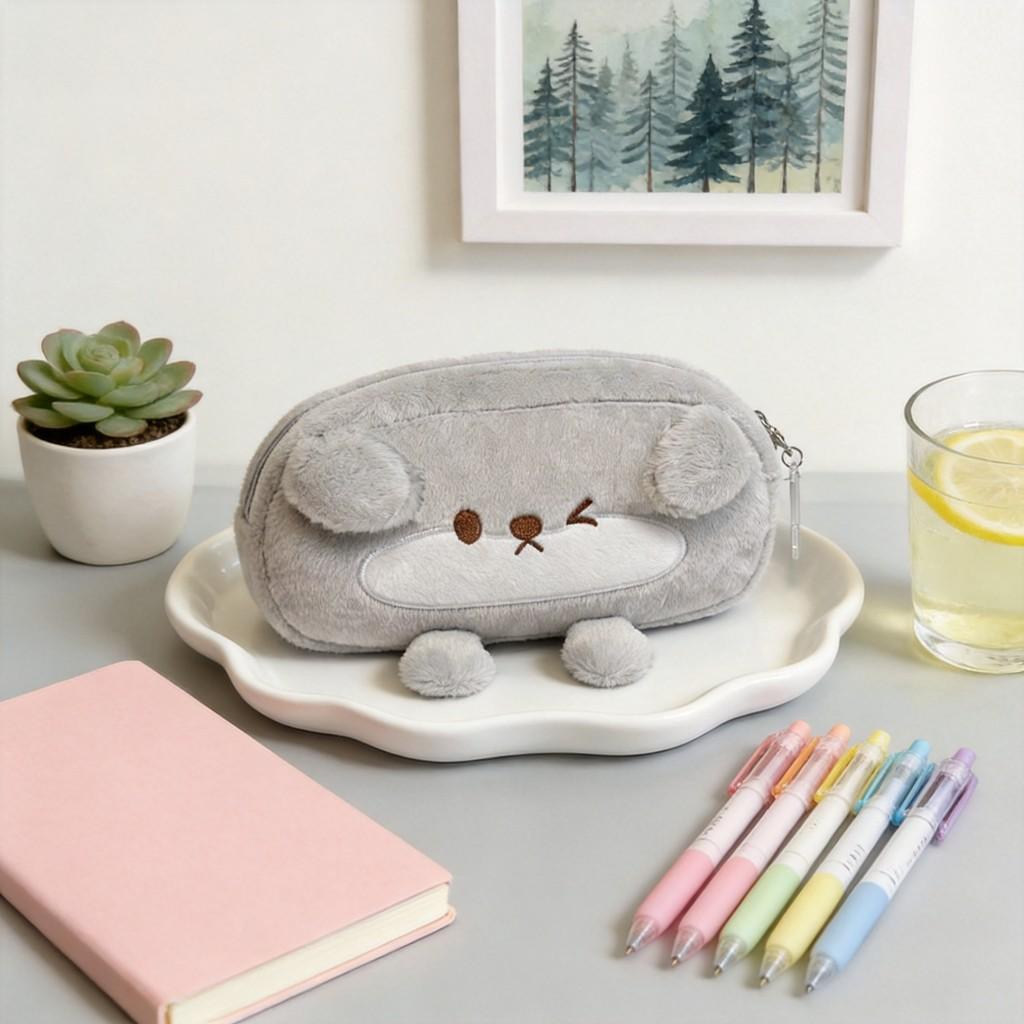 Water Sase Small Pencil Case With Plush Material For Students And Girls