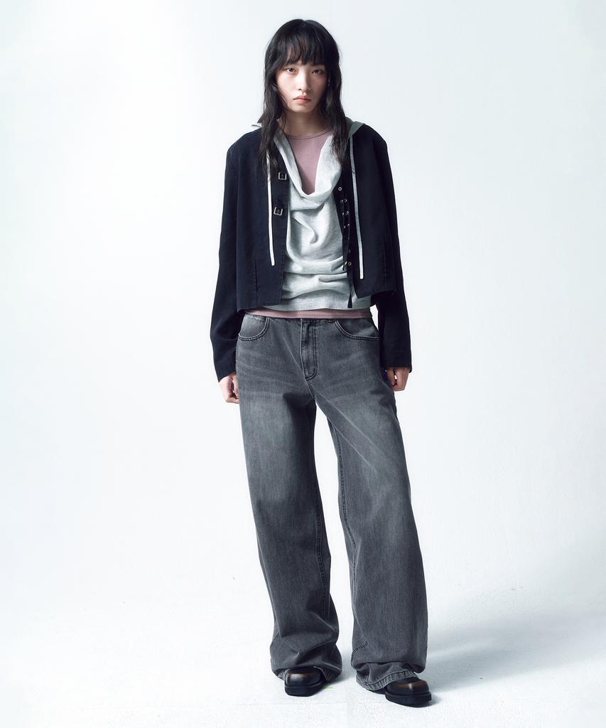 INSILENCE WOMEN [Calik] Low-Waisted Wide Jeans Ash Grey