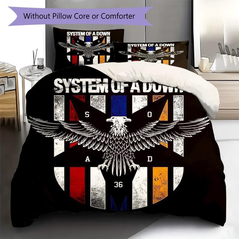 System Of A Down Eagle Shield Vintage Print 3 Pieces Duvet Cover Set Metal Rock Band Bedding Bedroom Decor Without Pillow Core Comforter