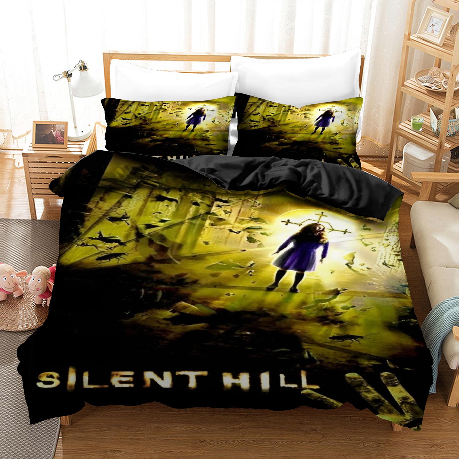 Nouveau Retour -Vers S-Silent H-Hill Ensemble de Literie Imprimé Housse de Couette Confortable Tailles King Queen Simple Cadeau d'Anniversaire Décoration de Chambre à Coucher EU Single 135x200cm