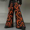 INCERUN Men Pants Casual Print Zipper Up Waist Wide Legs Long Trousers Pants