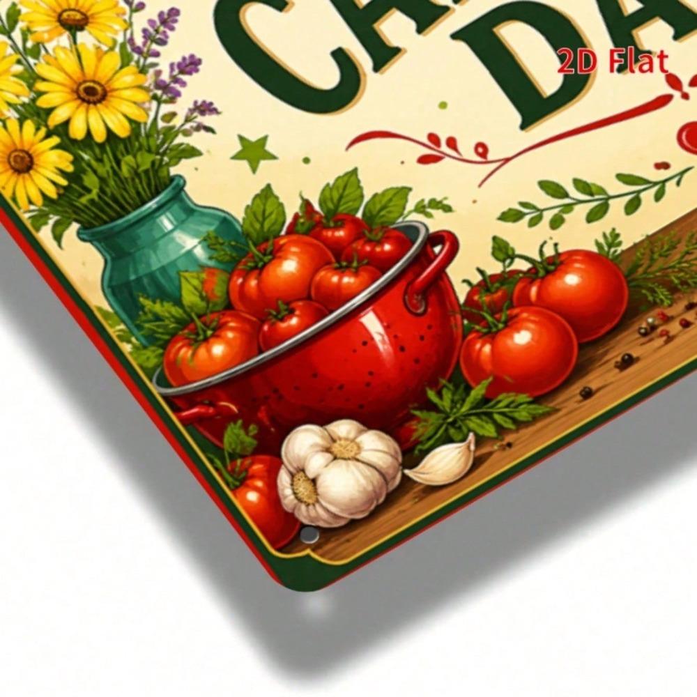 Rustic Farmhouse Tin Plaque, 2D Flat Metal Vegetable Jar Sign, Kitchen Wall Art, 11.81x7 Inch