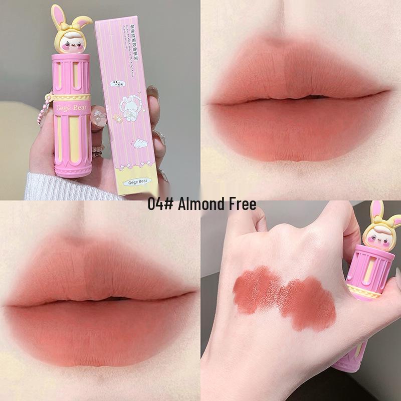 Gege Bear Velvet Matte Lip Mud: Cute Rabbit Fur Mist - Stain-resistant, Korean Style, Faux Bare Face Lipstick