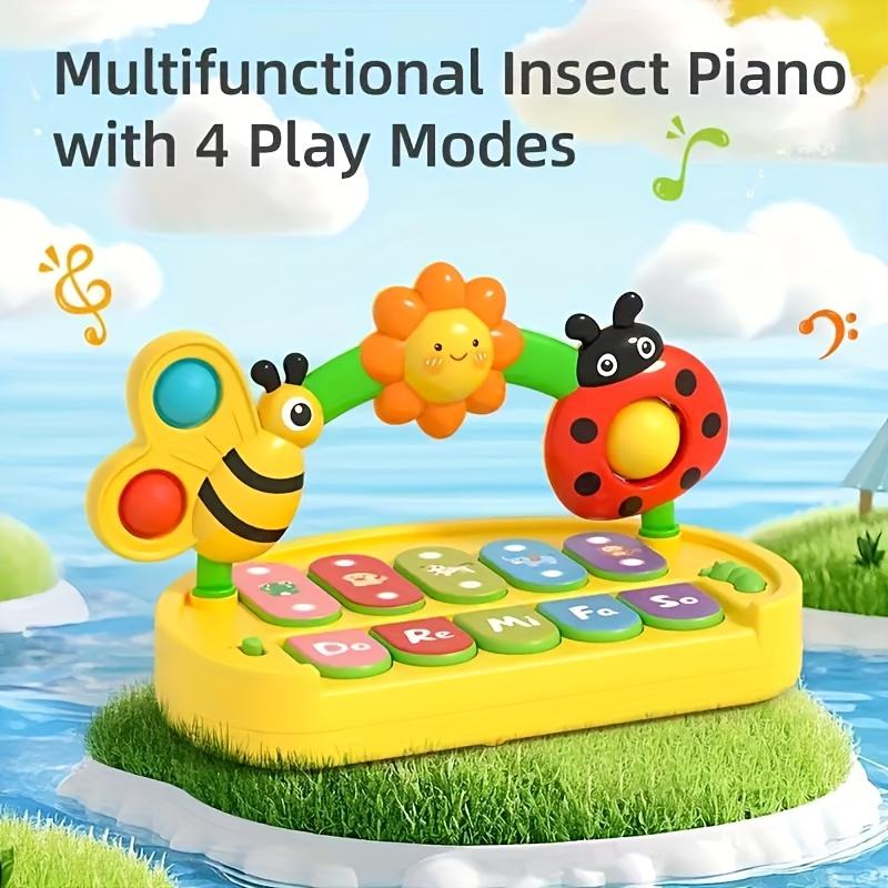 פסנתר צעצוע מוזיקלי עם 4 מצבים בנושא חרקים, עם אורות, כלי לתרגול אצבעות לתינוקות, פעוטות, מקלדת אלקטרונית לאימון חושי, מופעל על ידי סוללות