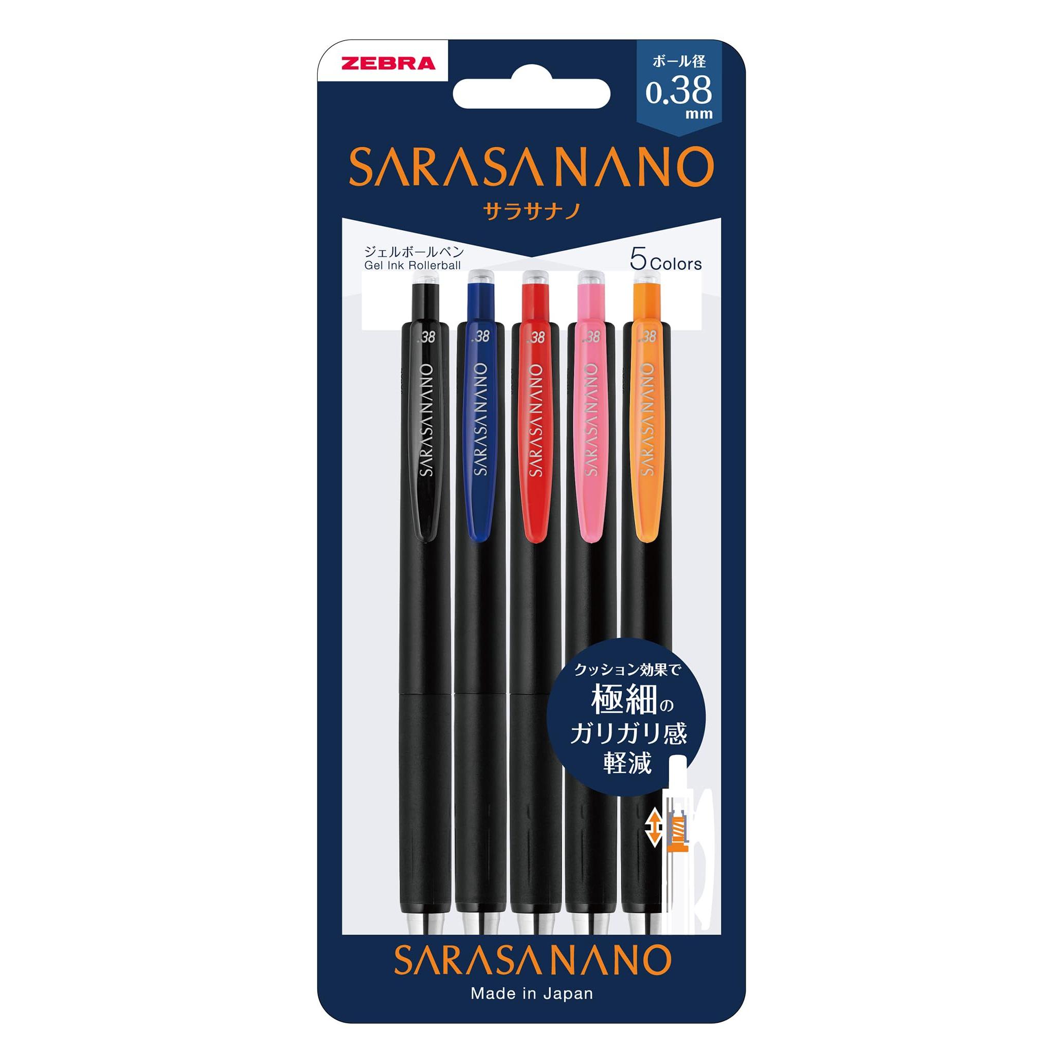 

Zebra Sarasa Nano Gel Pen 0.38mm, 5-Color Set JJX72-5C-A-N Precise, Smooth Writing Ink for Office & School Use