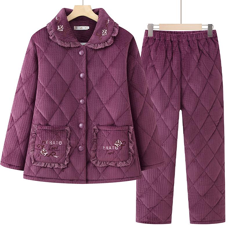 

Women s Winter Pajama Set: Three-Layer, Fleece-Lined, Warm Homewear for Middle-Aged and Elderly Moms and Grandmas 3XL (140-160 lbs)