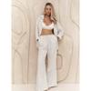 Cotton Long Sleeve Shirt Wide Leg Pants Set Solid Color Casual Womens Street Style Outfit