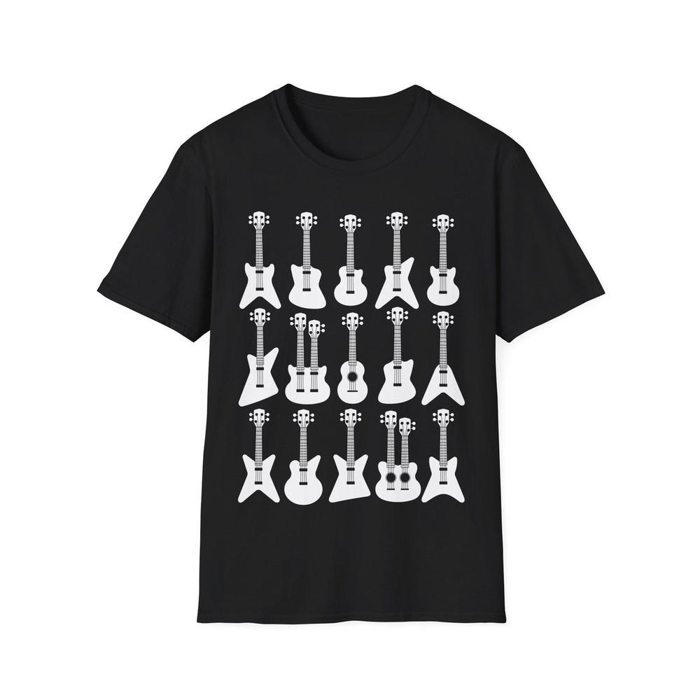 Cartoon Guitars Unisex T-Shirt, Music Graphic Tee, Guitarist Gift, Softstyle Tee