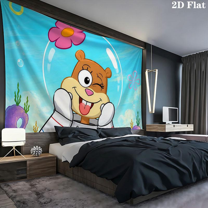 SpongeBob Cartoon Wall tapestry, aesthetic printed fabric blanket, suitable for bedroom, living room, and home decor.