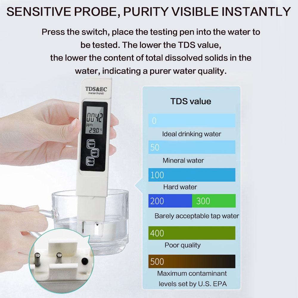 Professional Digital LCD TDS EC Temperature Water Quality Testing Pen Meter Purity Filter Analyzer Tool