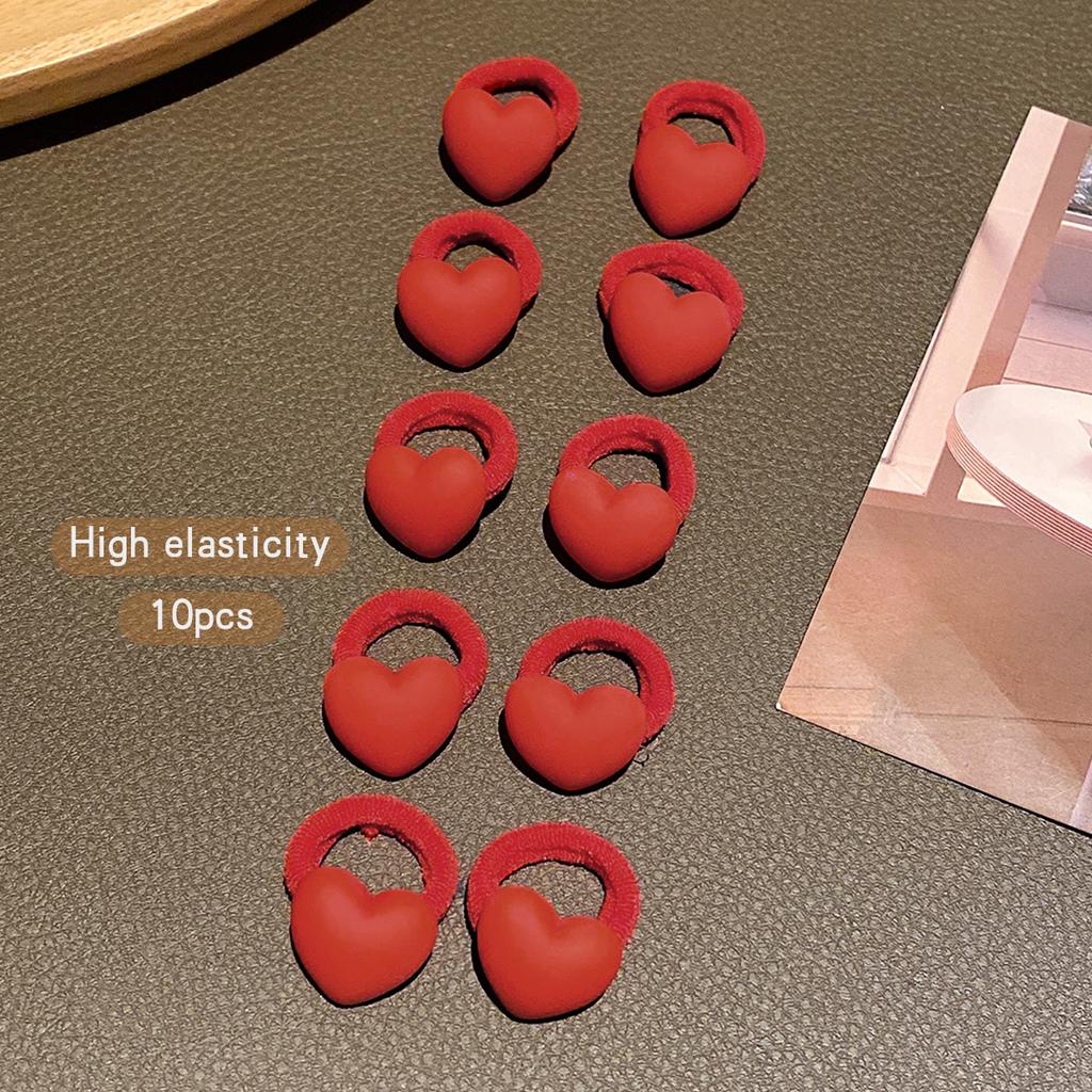 10 Red Heart-shaped Hair Rings with Sweet and Stylish Rubber Bands Suitable for Daily Use As Hair Accessories