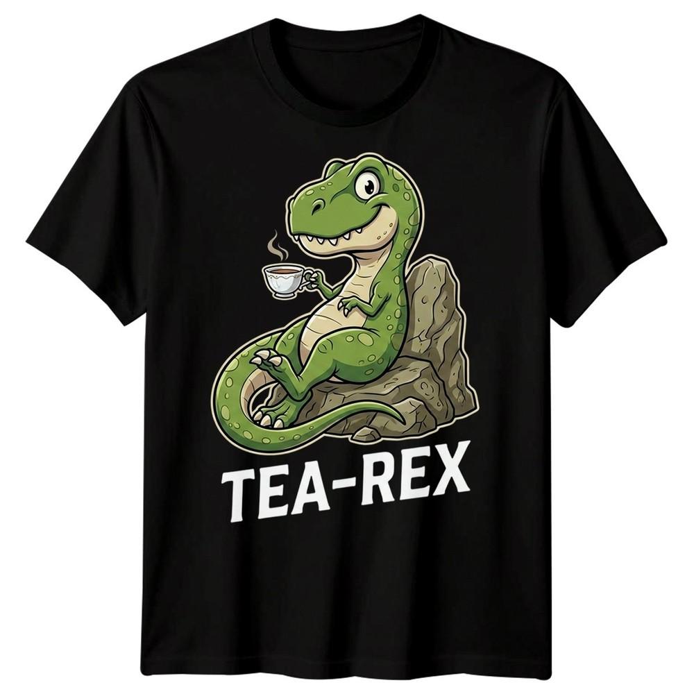 Tea Rex Funny Dinosaur Drinking Tea Unisexs T Shirt Graphic Novelty Tee