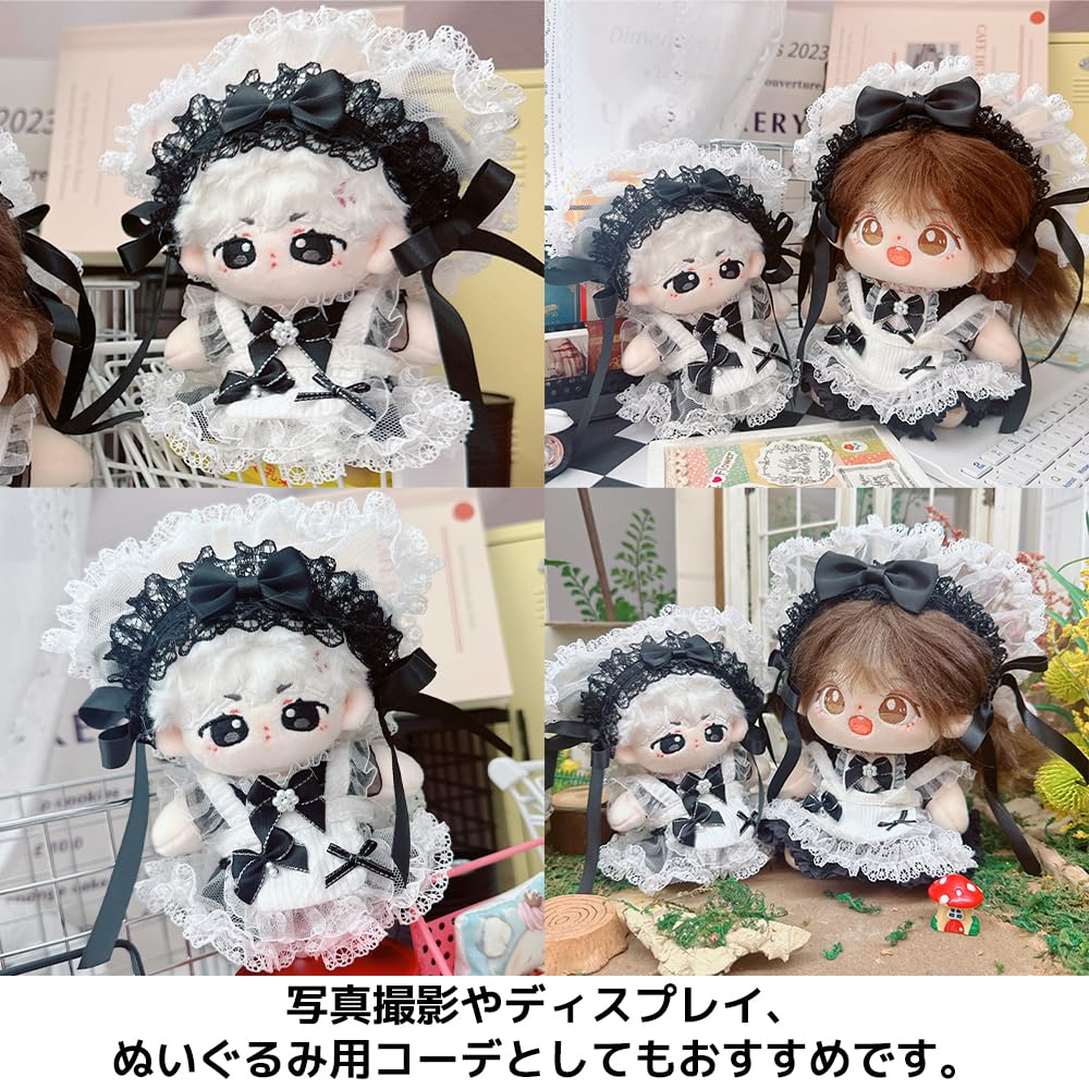 FUPUONE Plush Toy Clothes 10cm Maid Outfit, Black Maid, 3-Piece Set