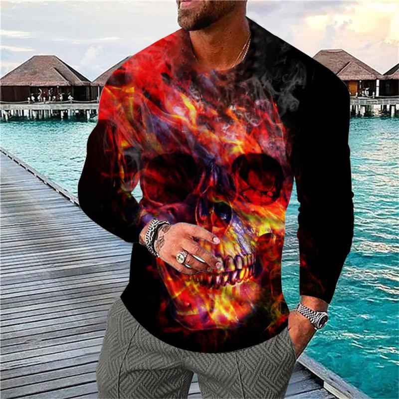 

Mens Vintage Long Sleeve T Shirt 3d Skull Crew Neck T Shirt Tops Street Hip Hop T Shirt Loose Tee Shirt Mens Clothing 4XL