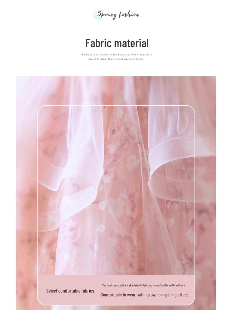 Pink Mori Style Luxury Tulle Princess Dress for Children's Birthday & Piano Performance