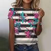 Summer Round Neck 3D Flower Boat Anchor Print Top Fashionable Casual Short Sleeved Women's T-shirts