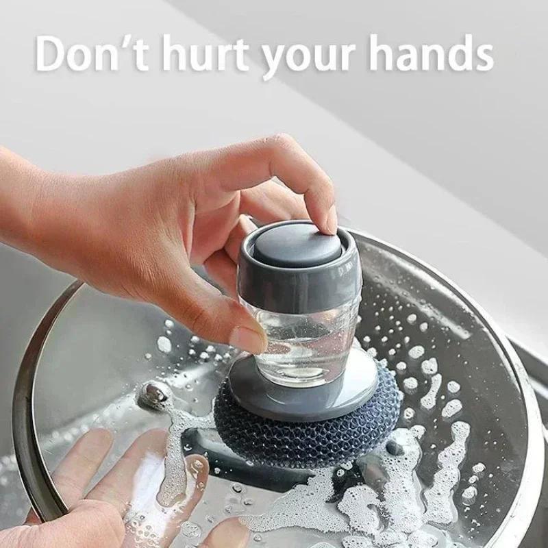 1 Pcs New Multi‑use Kitchen Pot Dish Cleaning Brush Portable Soap Dispenser Sponge Scrubber Household Washing Tool Accessories