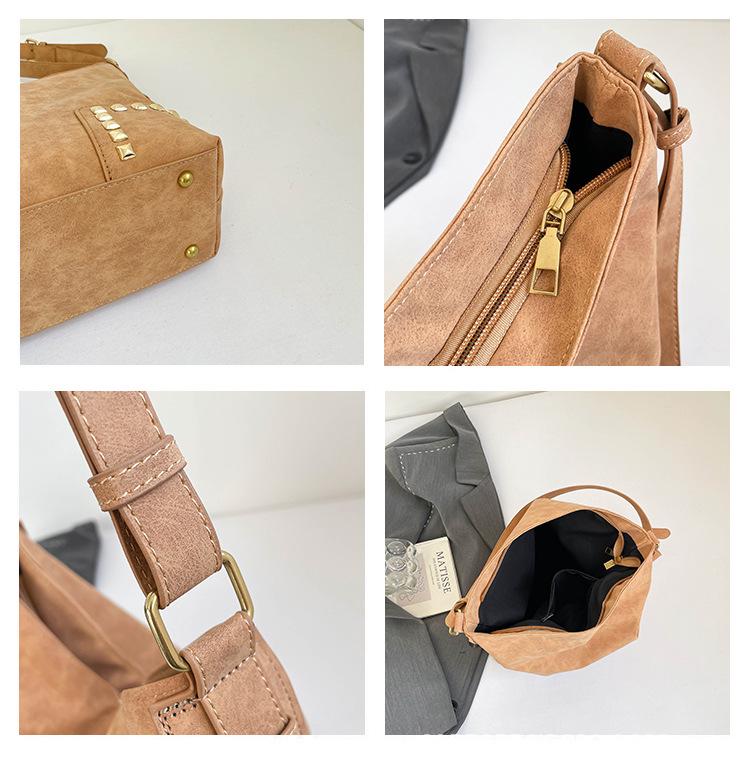 2026 Women's Niche Rivet Shoulder Tote - Large Capacity European & American Style Underarm Bag