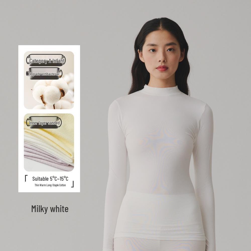 

Женская антибактериальная приталенная футболка с полувысоким воротником из матовой хлопковой шерсти класса А Extra Large