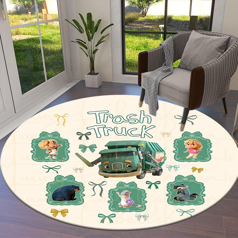 Trash Truck Round Area Rug,Carpet Rug for Living Room Bedroom Sofa Playroom Decor,Non-slip Floor Mat