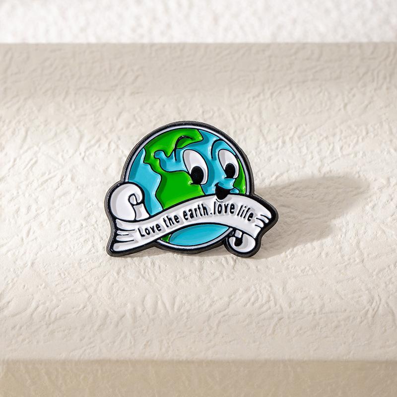 Environmental Protection Theme Cartoon Love The Earth Brooch Green Irregular Oil Drip Alloy Badge Wear Medal Pin