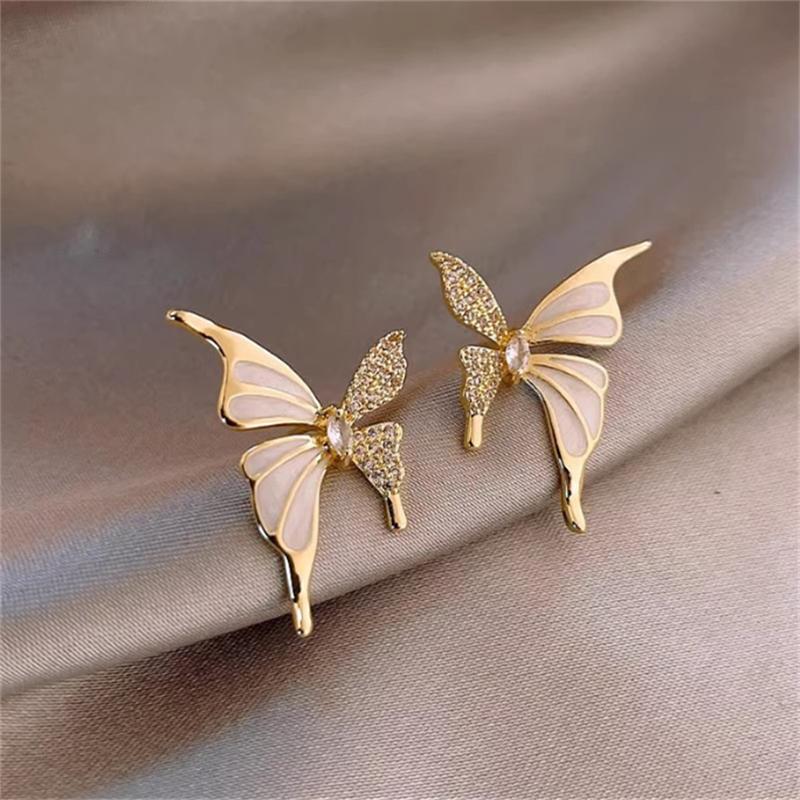 Elegant Zircon Butterfly Stud Earrings For Women Autumn Winter Fashion Jewelry Gift Sweet Metal Luxury